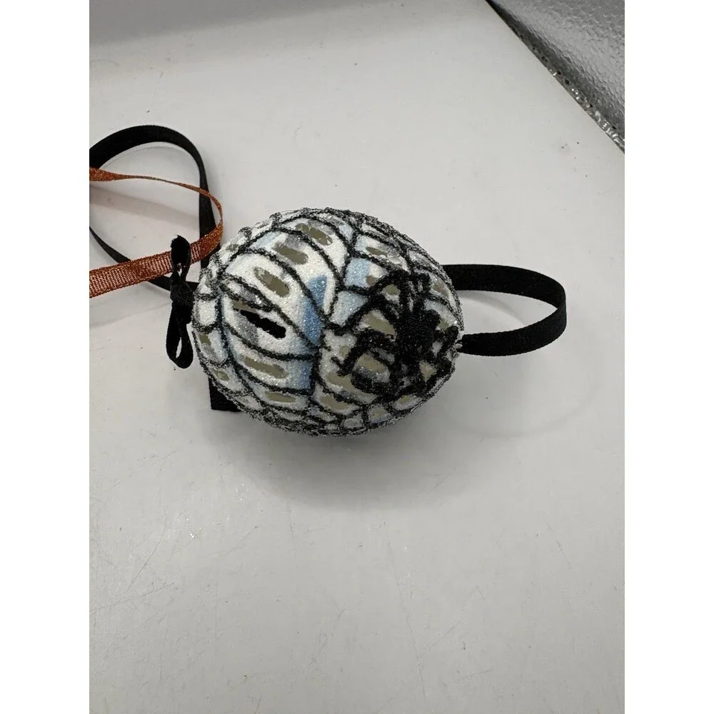 Set Of 3 Halloween Ornament: Peter Priess Egg; Spooky Black Spider Web Pumpkin